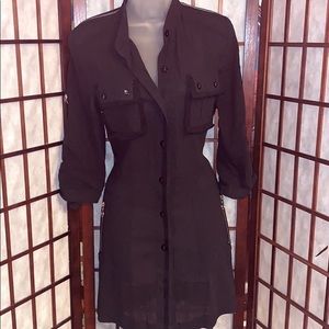 T Bleu Sheer Buttoned Down Figure Fitted Dress